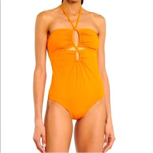 ULLA JOHNSON Minorca Halter Maillot One-piece Swimsuit - Orange - Sz - L